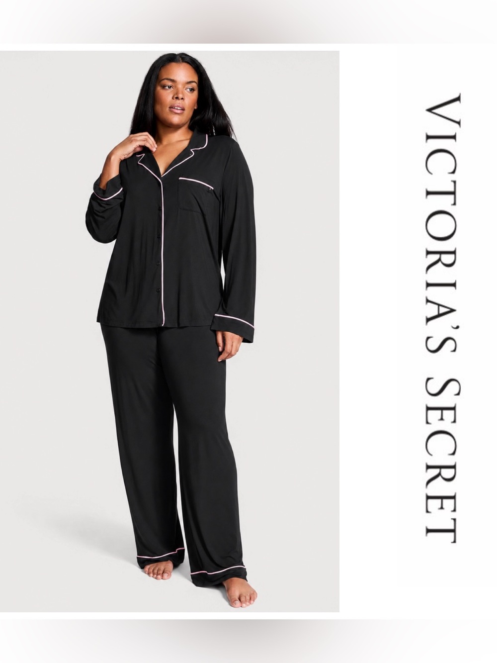 NWT | Victoria’s Secret | Modal Long Pajama Set | Black & Pink | Med